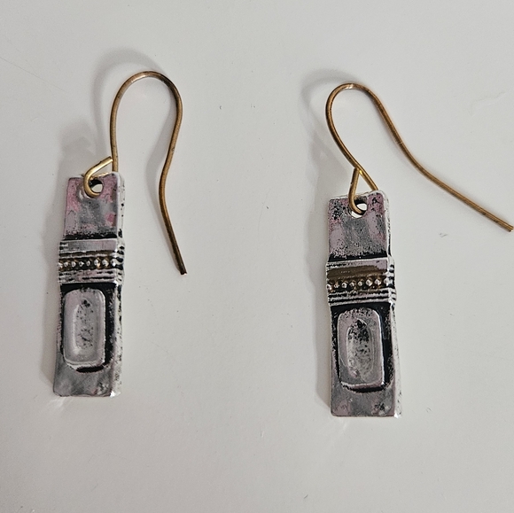 Antique Rectangular Silver Engraved Drop Earrings - Picture 4 of 7